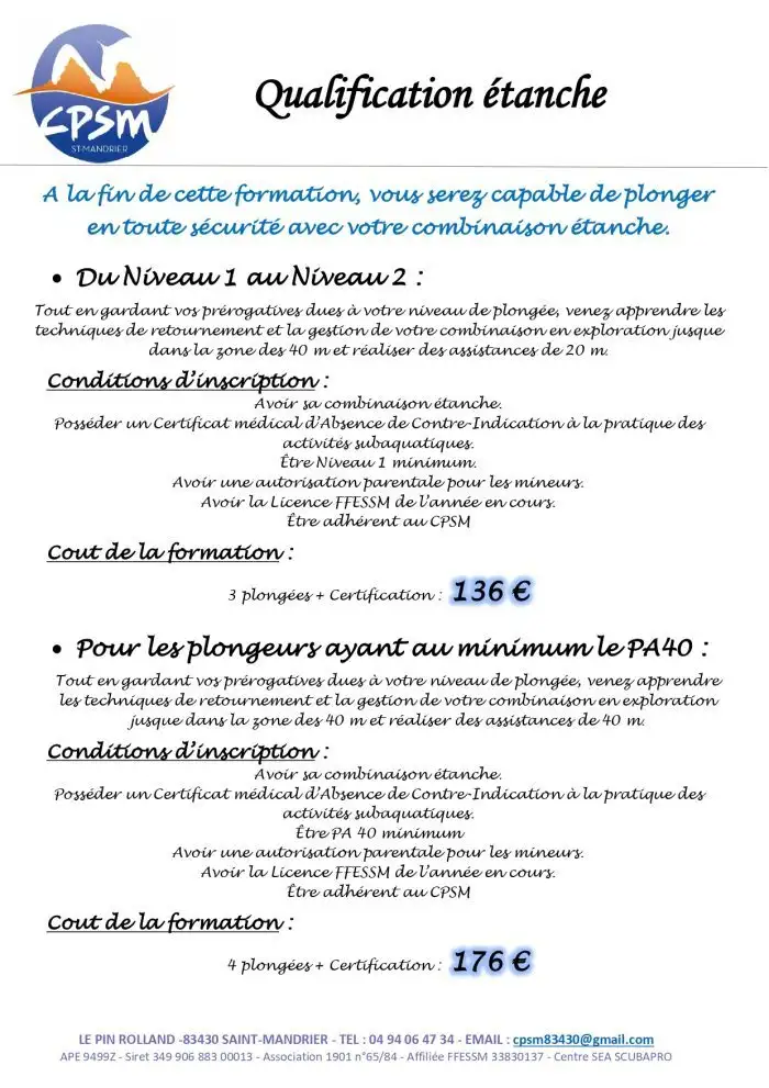 Formation plong&eacute;e en combinaison &eacute;tanche