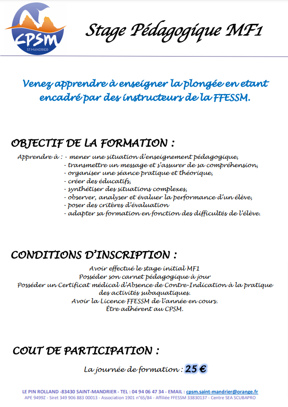 Formation Moniteur f&eacute;d&eacute;ral premier degr&eacute; MF1