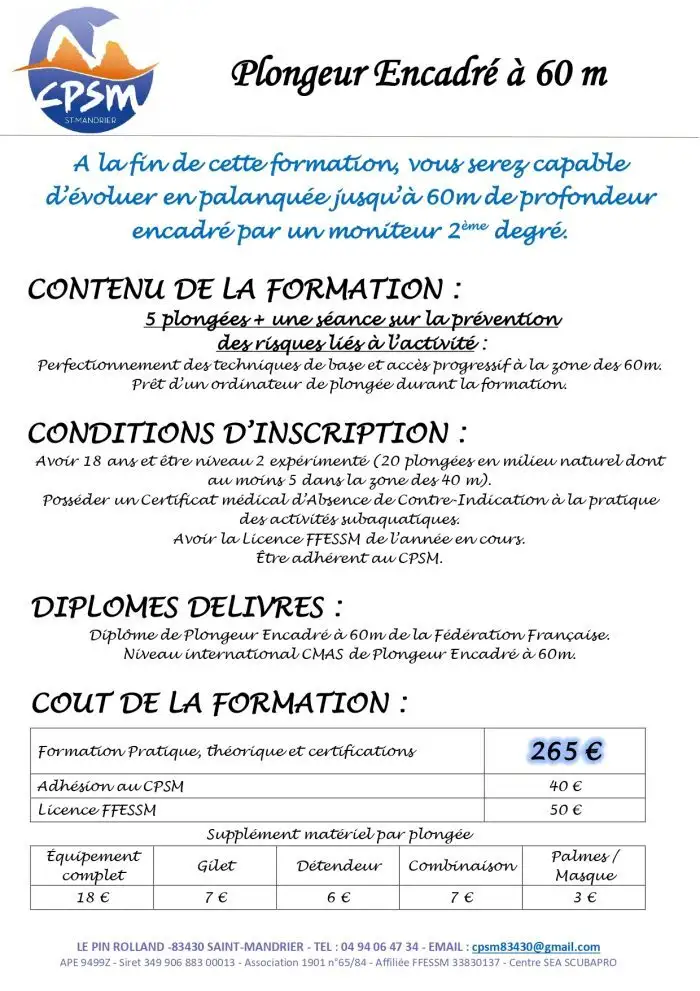 Formation plongeur encadr&eacute; PE60